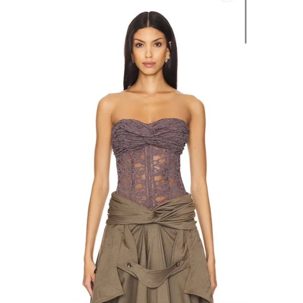 ROKH Twisted Knot Laced Corset Mocha Grey